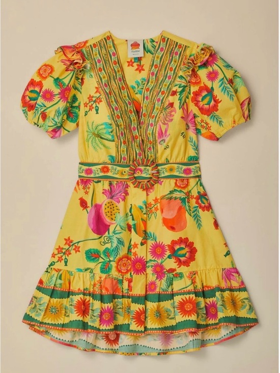 FARM Rio Dresses & Skirts - FARM Rio Yellow Delicate Fruit Garden Mini Dress